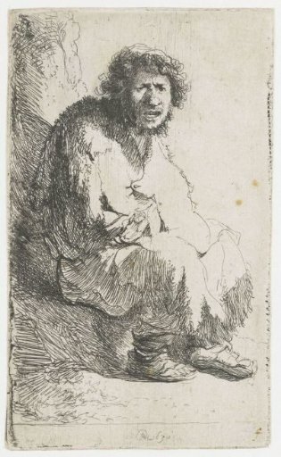 Beggar seated on a bank