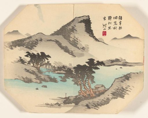 Mountain landscape with village by river