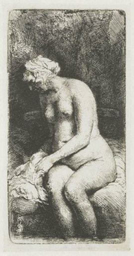 Woman bathing her feet at a brook