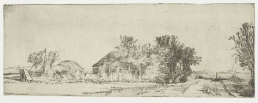 Landscape with a farmhouse along a road beside a canal