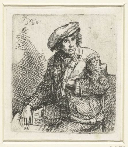 Seated young man with a bag