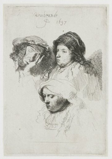 Three heads of women: one asleep
