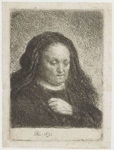 Rembrandt's mother with her hand on her chest