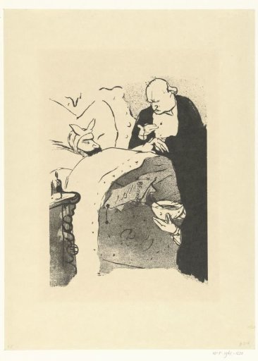 Cover for song lyrics for the performance Carnot malade with doctor taking pulse of sick man in bed