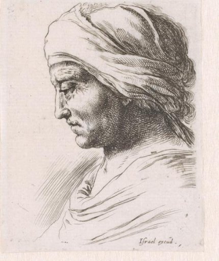 Head of an old woman, in profile to the left