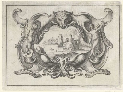 Cartouche with two naked children
