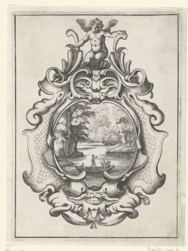 Cartouche with a putto seated