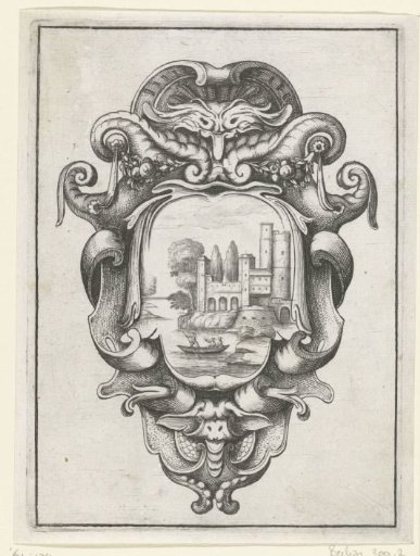 Cartouche with a mask and small festoons