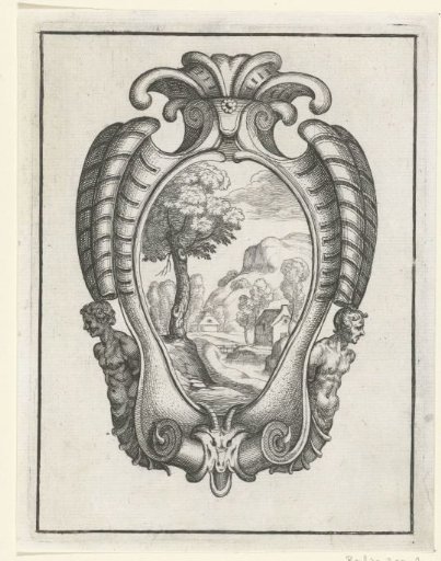 Cartouche with two male torsos