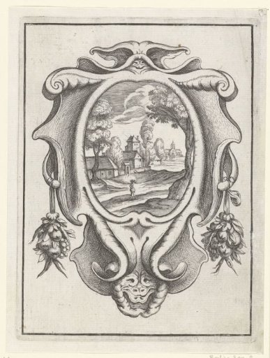 Cartouche with garlands of fruit hanging