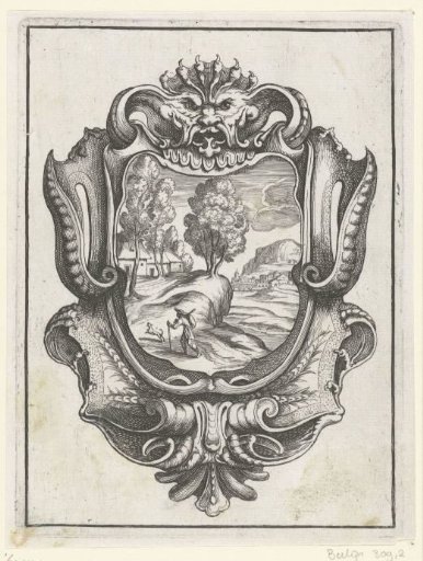 Cartouche with a mask