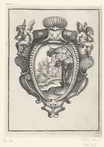 Cartouche with shells and putti