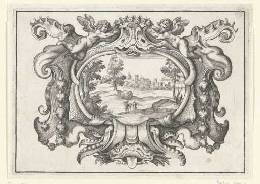 Cartouche with two floating putti