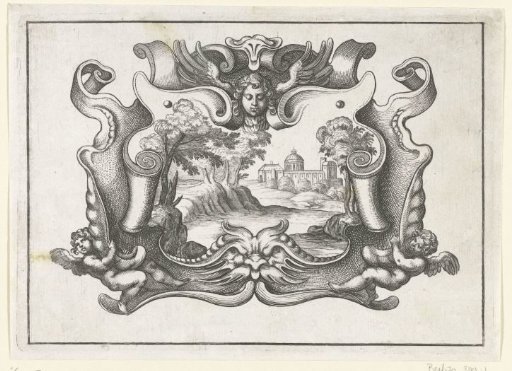 Cartouche with a cherub and two putti