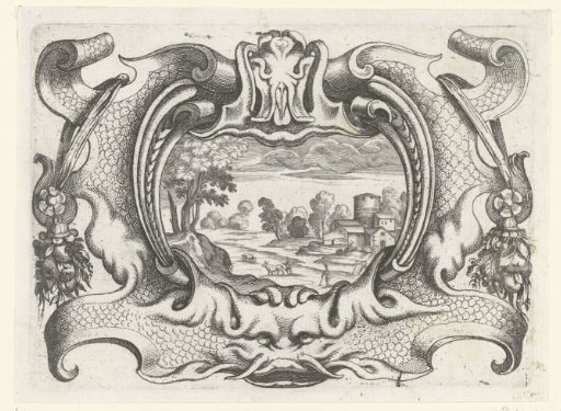 Cartouche with a large mask
