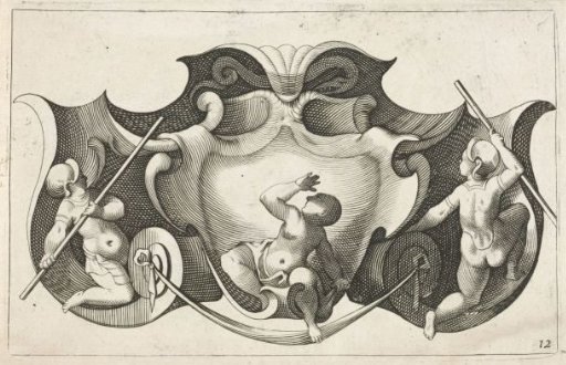 Horizontal cartouche with three children