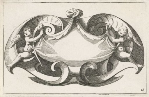 Horizontal cartouche with two cherubs
