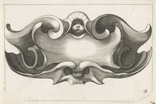 Horizontal cartouche with two children's heads