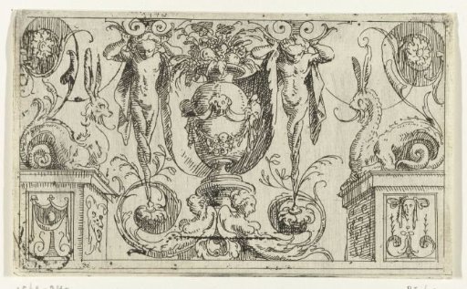 Panel with a vase and herms