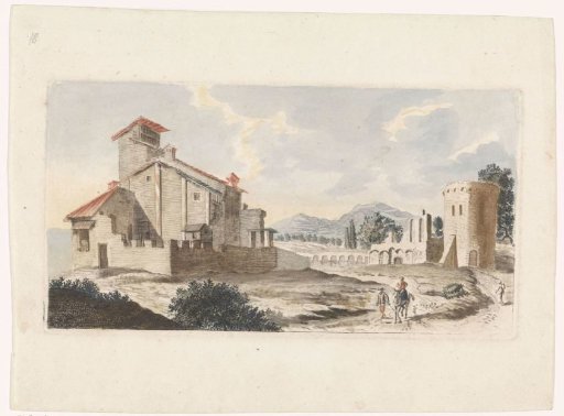 Italian landscape with a man on a mule