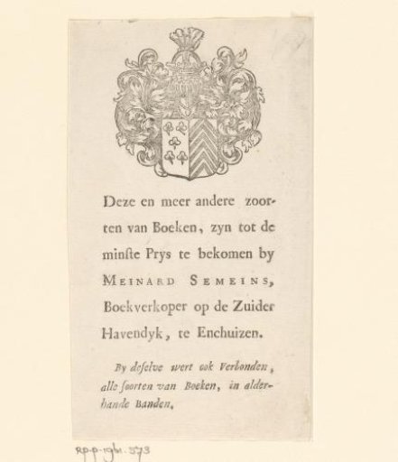 Advertisement by bookseller Meindert Semeyns