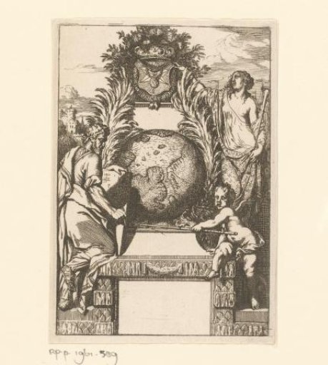 Three figures by a globe