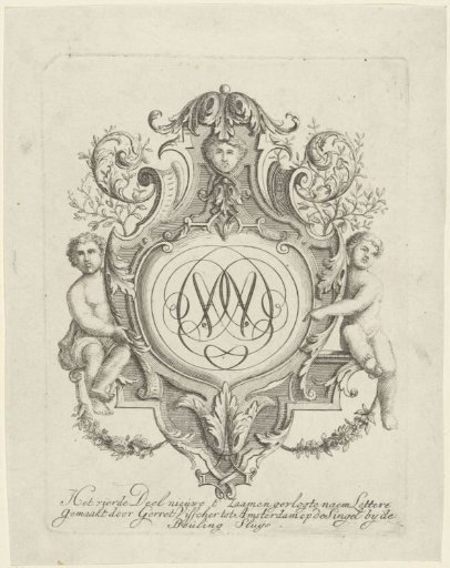 Cartouche with a monogram flanked by putti