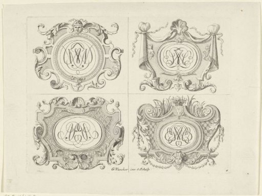 Four cartouches with monograms