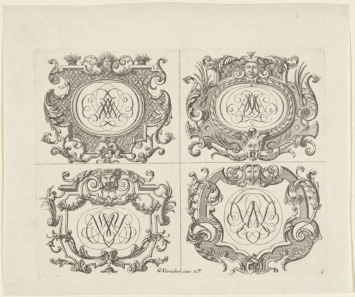 Four cartouches with monograms