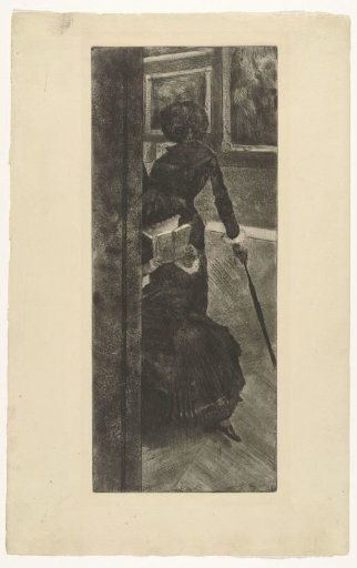Mary Cassatt looking at paintings in the Louvre