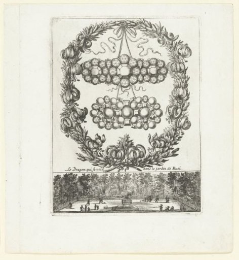 Lily wreath with two jewels, below the garden of the Château de Rueil
