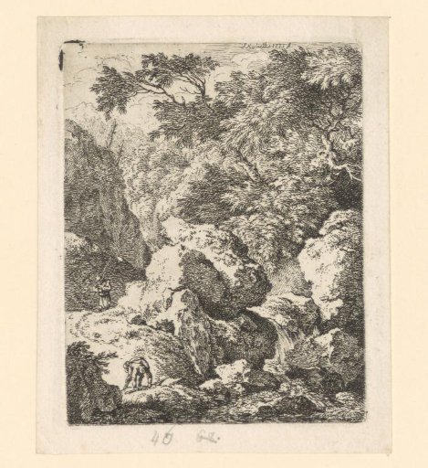 Rocky landscape with stream and fishermen