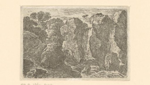 Landscape with waterfalls at a rock wall
