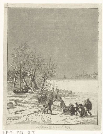 Frozen river with children sledding