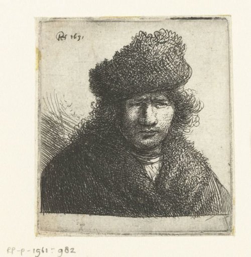Self-portrait in a slant fur cap: bust