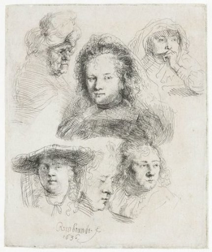 Studies of the head of Saskia and others
