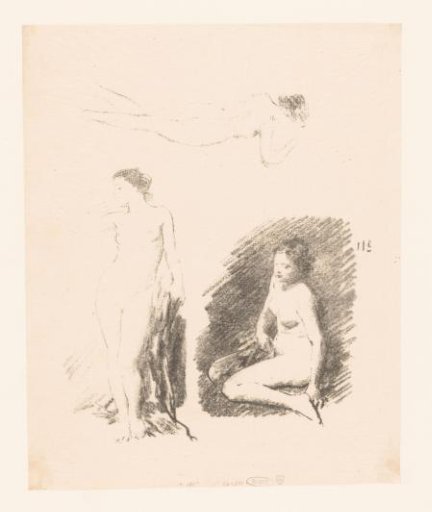 Study sheet with three nude women