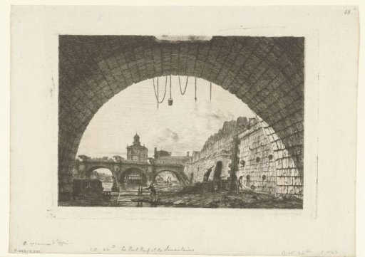 View of the Pont-Neuf from under the arch of the Pont-au-Change in Paris