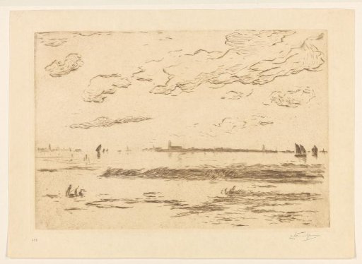 Sailing boats on the water, a city in the distance