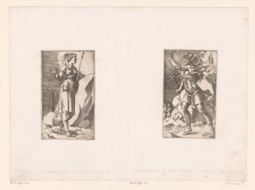 Mercury with behind him personifications of the constellations Gemini and Virgo