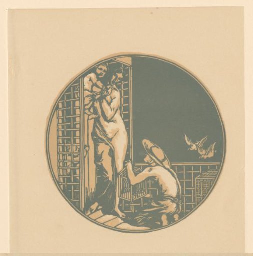 Man with a birdcage near a woman with children