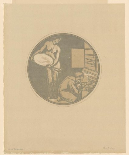 Two figures near an oven