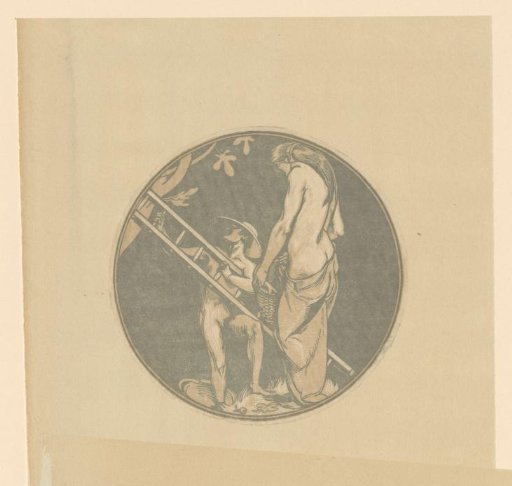 Man and woman with a ladder near a tree