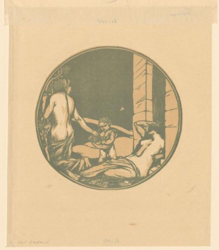Two women and a child picking grapes