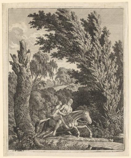 Landscape with man and woman on a horse