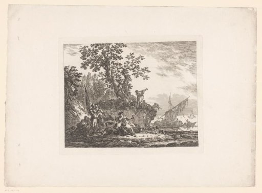 Landscape with skiffs and sailors on shore
