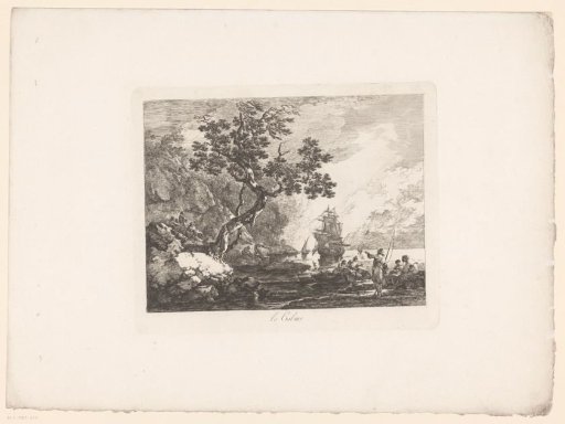 Landscape with sailors and moored boats