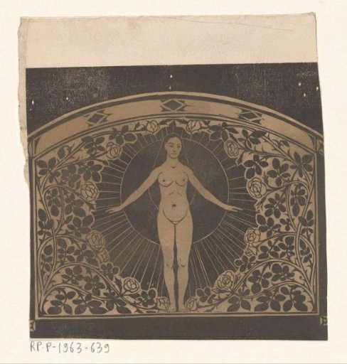 Design for the frame of a calendar for 1901 with a woman and flowers