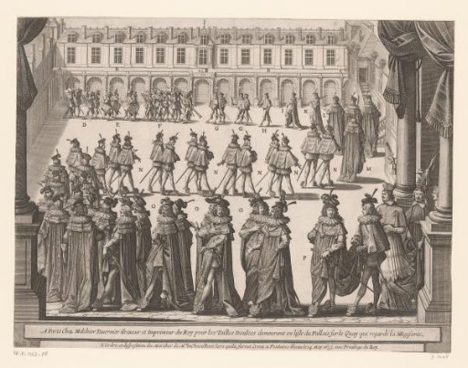 Procession of knights of the Order of the Holy Spirit in the courtyard of Fontainebleau