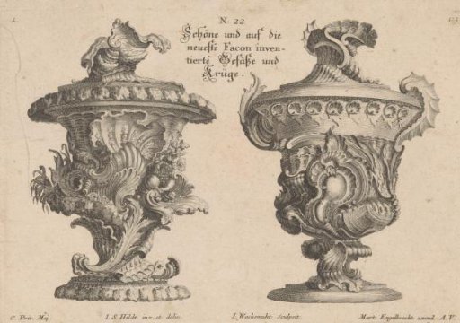 Ornamental vases with fruit motifs